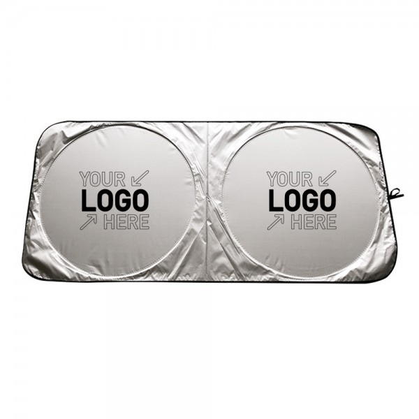 Silver-coated double-circle car window sunshade with custom logo