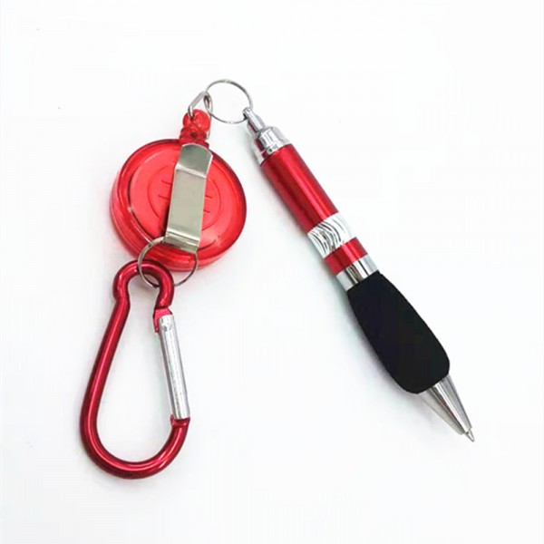 Retractable Soft Grip Metal Pen w/ Carabiner