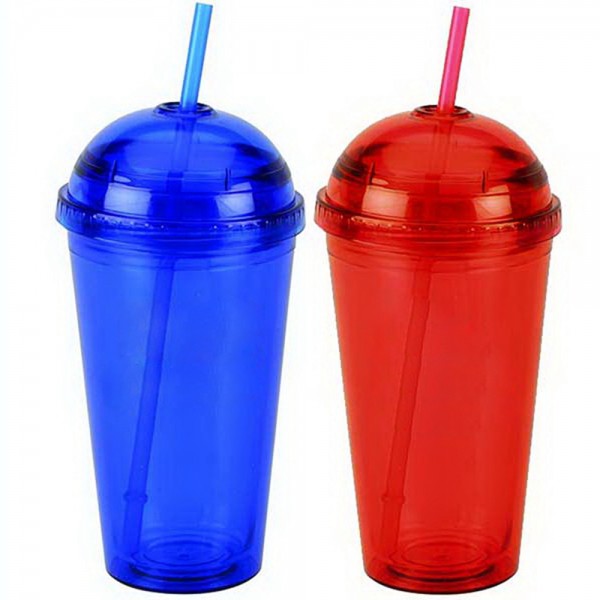 16OZ Double Wall Plastic Cup w/Lid & Straw