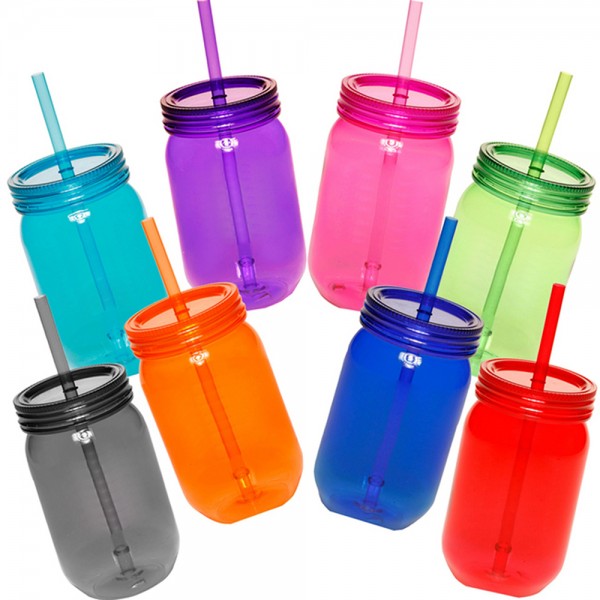 16OZ Colored Single Layer Mason Straw Cups